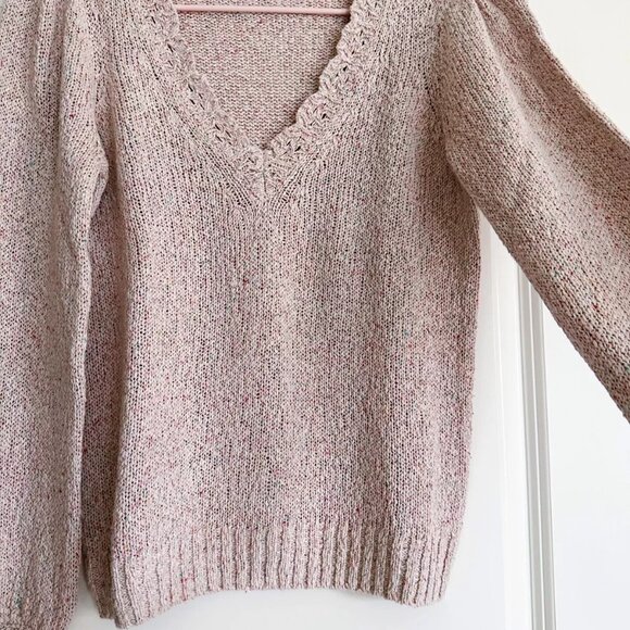 Paige Women's Cotton Silk Blend V-Neck Sweater - Pink Multi, Size S - Picture 1 of 6